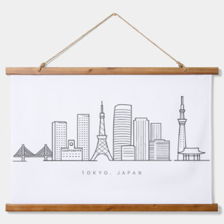 Minimalist Tokyo Skyline Illustration Hanging Tapestry