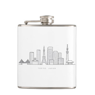 Minimalist Tokyo Skyline Illustration Hip Flask