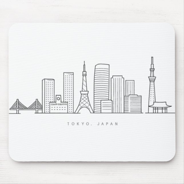 Minimalist Tokyo Skyline Illustration Mouse Pad (Front)