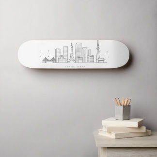Minimalist Tokyo Skyline Illustration Skateboard