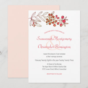 Minimalist Top Border Berry Leaf Wedding Invitation