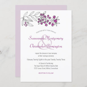 Minimalist Top Border Berry Leaf Wedding Invitation