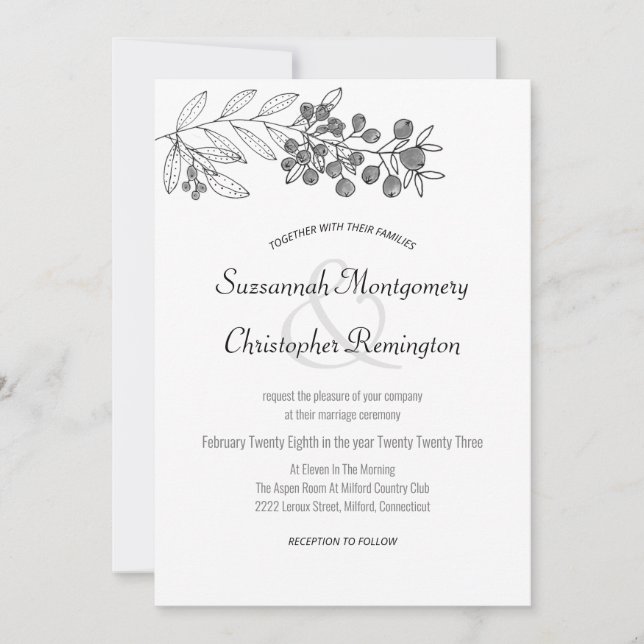 Minimalist Top Border Berry Leaf Wedding  Invitation (Front)