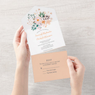 Minimalist Top Border Orange Shade Florals  All In All In One Invitation