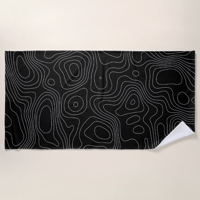 Minimalist Topographic Contour Lines Beach Towel (Front)
