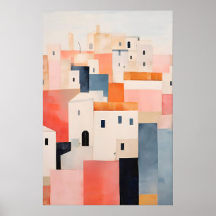 Minimalist Town Print Abstract Landscape Art, Soft