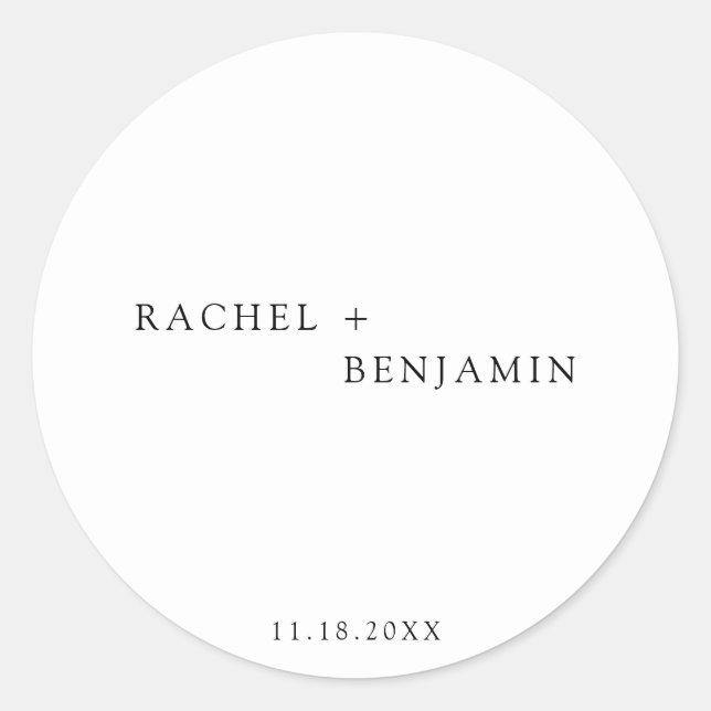 Minimalist Traditional Simple Black White wedding  Classic Round Sticker (Front)