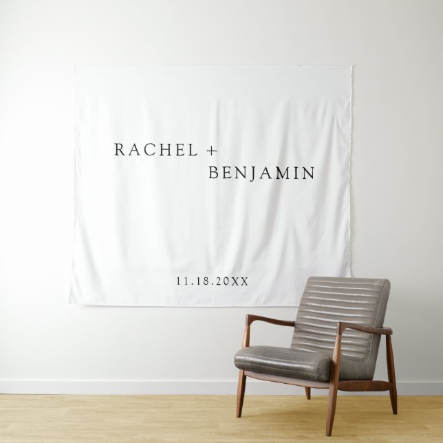 Minimalist Traditional Simple Black White wedding Tapestry (In Situ (Horizontal))