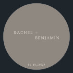 Minimalist Traditional Simple Taupe Ivory wedding  Classic Round Sticker<br><div class="desc">Simple,  minimalist taupe ivory wedding sticker or label.</div>