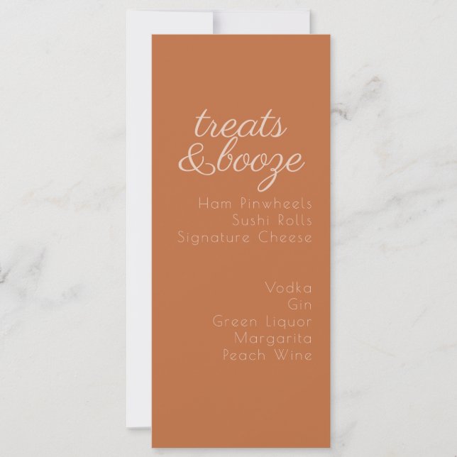 Minimalist Treats Drinks Earthy Tones Wedding Menu (Front)