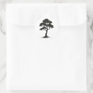 Minimalist Tree – Ink Brush Nature Illustration on Classic Round Sticker