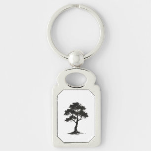 Minimalist Tree – Ink Brush Nature Illustration on Keychain