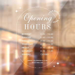 Minimalist Trendy Business Opening Times White Window Cling