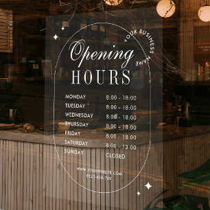 Minimalist Trendy Business Opening Times White Window Cling