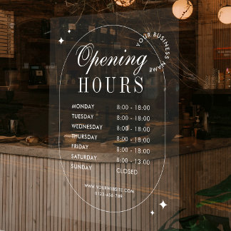 Minimalist Trendy Business Opening Times White Window Cling