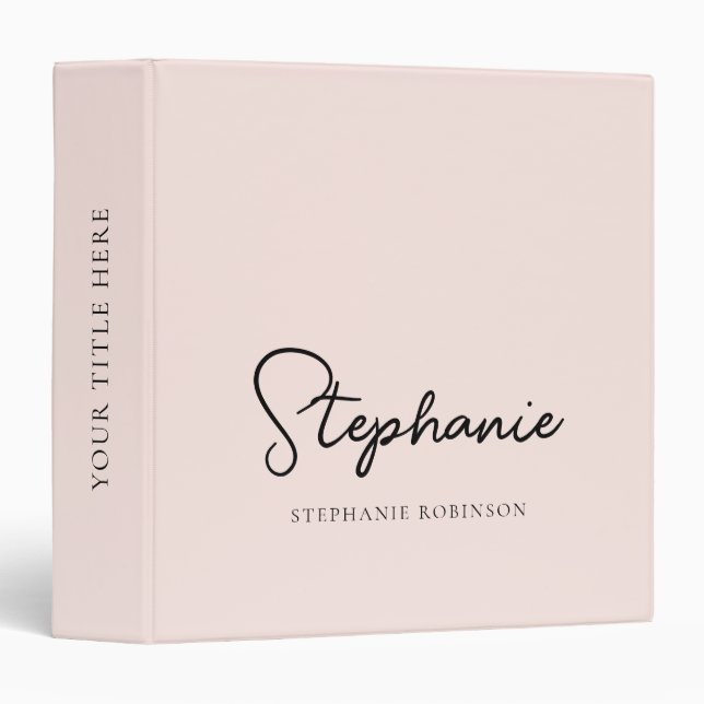 Minimalist Trendy Pink Monogram Name Script  Binder (Front/Spine)