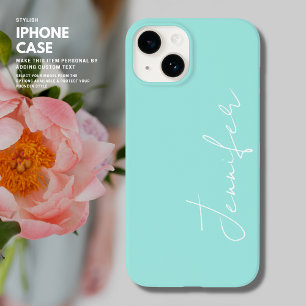 Minimalist Trendy Sage Green and White Script Name iPhone 14 Case
