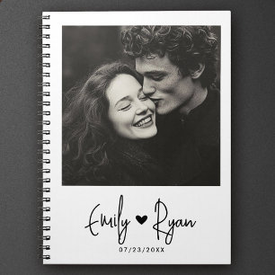 Minimalist Trendy Script Couple Photo Heart Custom Notebook