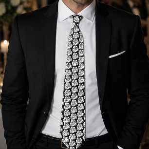 Minimalist Tribal Rose Black Abstract White Floral Tie