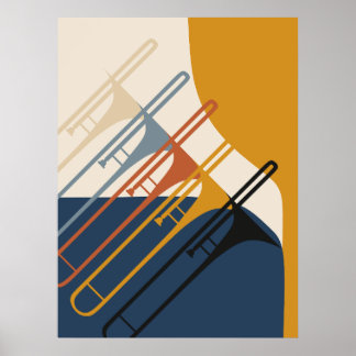 Minimalist Trombone Harmony | Mid-Century Modern Poster