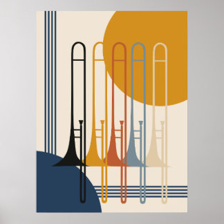 Minimalist Trombone Quartet | Mid-Century Modern Poster