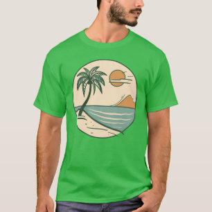 Minimalist Tropical Beach Scene Graphic T-Shirt