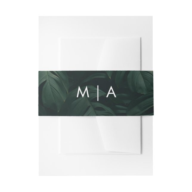 Minimalist Tropical Destination Wedding Invitation Belly Band (Front Example)