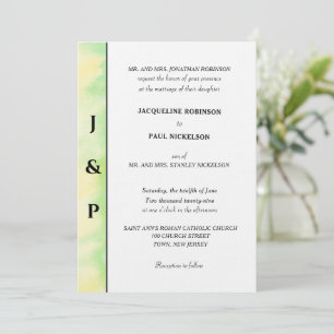 Minimalist Tropical Green Yellow Monogram  Invitation