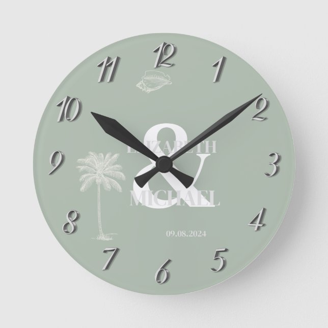 Minimalist Tropical Mint Green Round Clock (Front)
