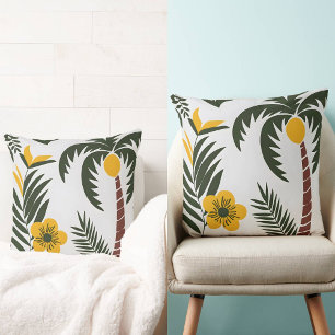 Minimalist Tropical Palm and Floral Pattern Throw Pillow