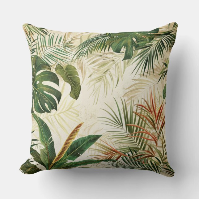 Minimalist Tropical Palm Leaf Art Throw Pillow (Front)
