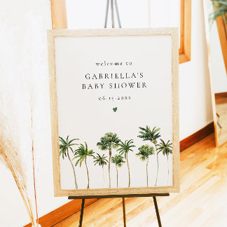 Minimalist Tropical Palm Tree Baby Shower Welcome Poster