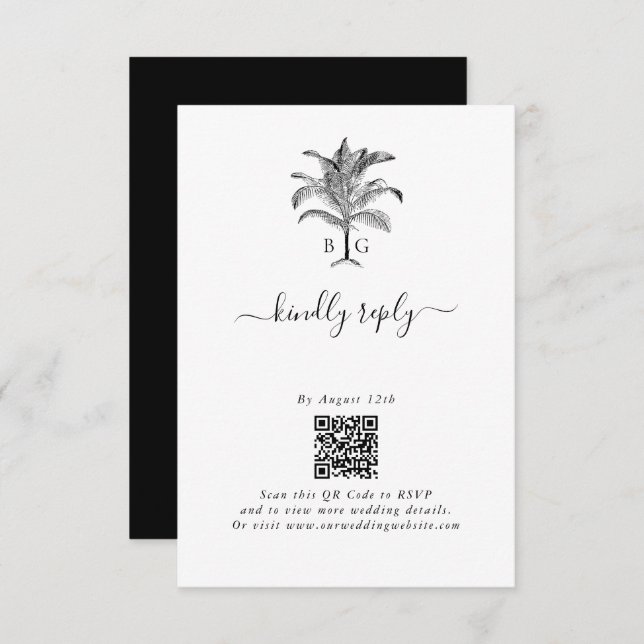 Minimalist Tropical Palm Tree Monogram Wedding Enclosure Card (Front/Back)