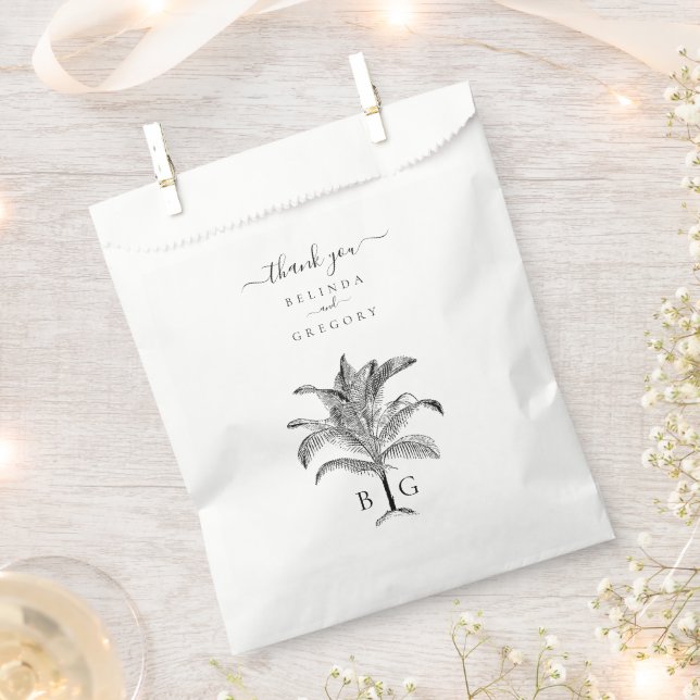 Minimalist Tropical Palm Tree Monogram Wedding Favour Bag (Clipped)