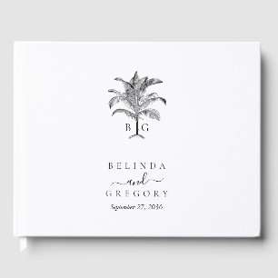 Minimalist Tropical Palm Tree Monogram Wedding Guest Book