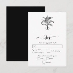 Minimalist Tropical Palm Tree Monogram Wedding RSVP Card