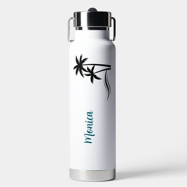 Minimalist Tropical Palm Trees Beach Water Bottle (Front)