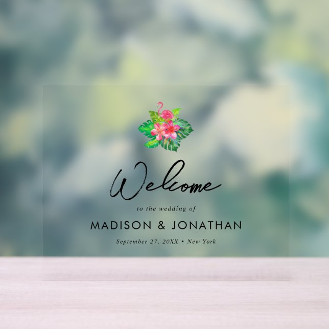 Minimalist Tropical Paradise Wedding Welcome Acrylic Sign (Neutral)