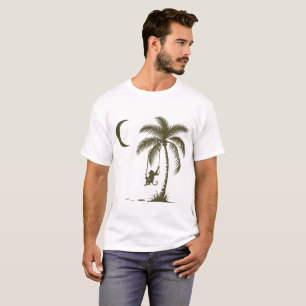 Minimalist Tropical Scene with Monkey on Swing T-Shirt