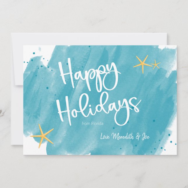 Minimalist Tropical Watercolor Happy Holidays Card (Front)