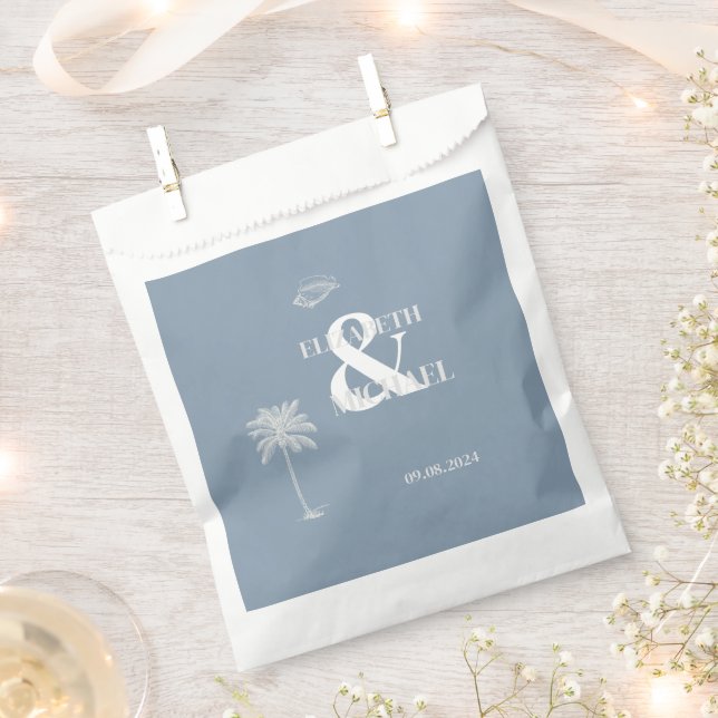 Minimalist Tropical Wedding Dusty Blue Favour Bag (Clipped)