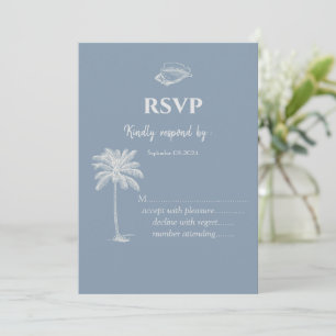 Minimalist Tropical Wedding Dusty Blue RSVP Invitation