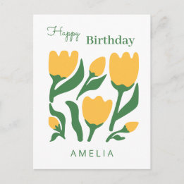 Minimalist Tulip Flower Birthday, Custom Text Postcard