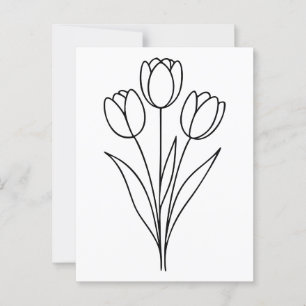 Minimalist Tulip Spring Flower Line Art Postcard