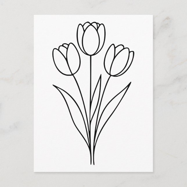 Minimalist Tulip Spring Flower Line Art Postcard (Front)