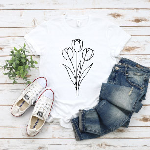 Minimalist Tulip Spring Flower Line Art T-Shirt