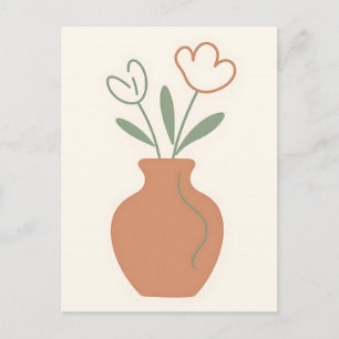 Minimalist Tulip Vase Line Art Postcard