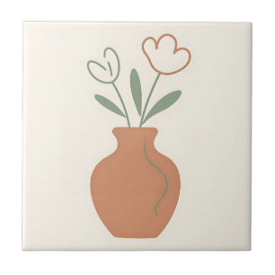 Minimalist Tulip Vase Line Art Tile