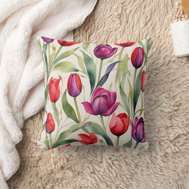 Minimalist Tulips Throw Pillow (Blanket)