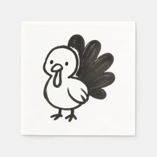 Minimalist Turkey – Playful Ink Bird Design on Napkin